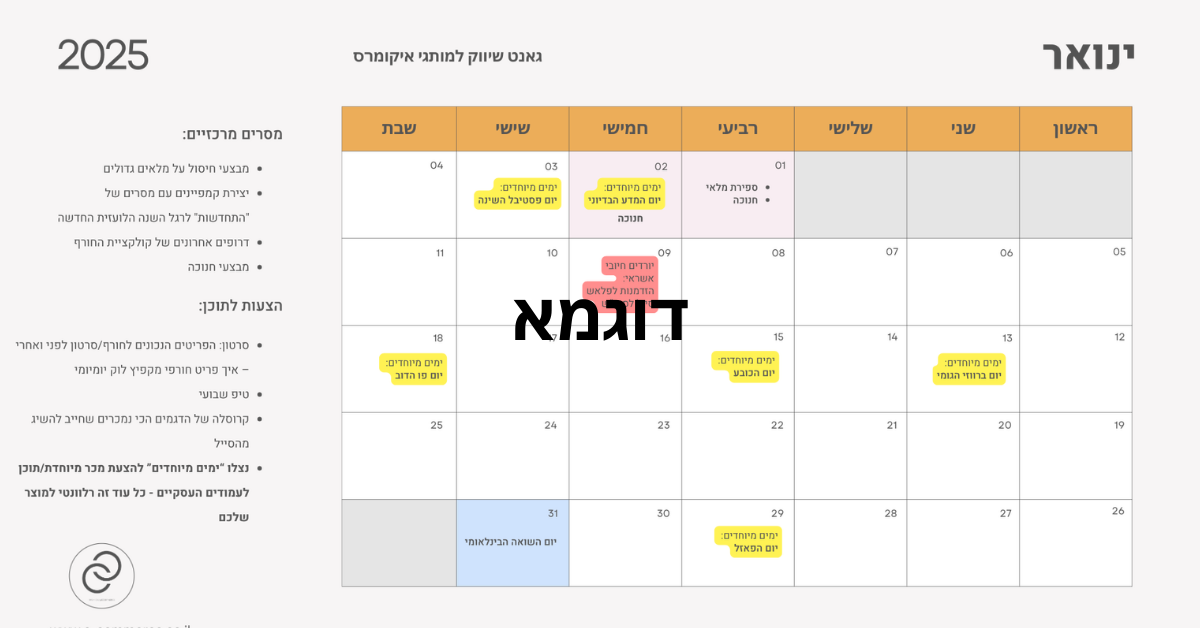 גאנט תוכן שנתי בעברית 2025 – למנהלי סושיאל עסוקים