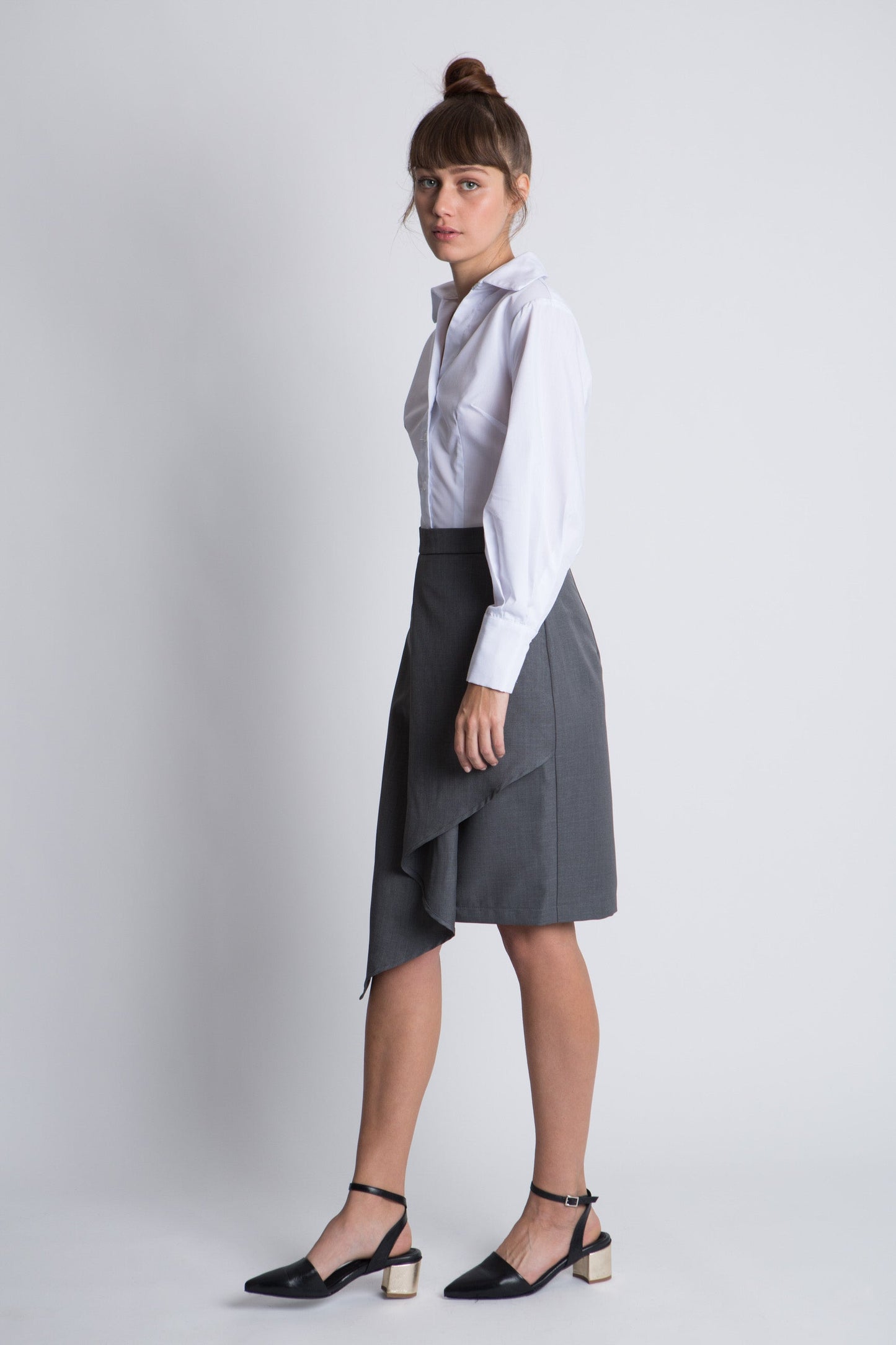 חצאית ישרה- אפור - דגם ברונקס - US-Fashion.tlv