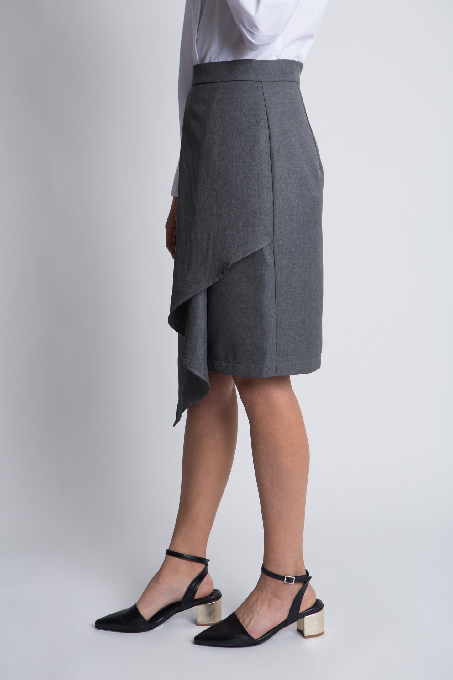 חצאית ישרה- אפור - דגם ברונקס - US-Fashion.tlv