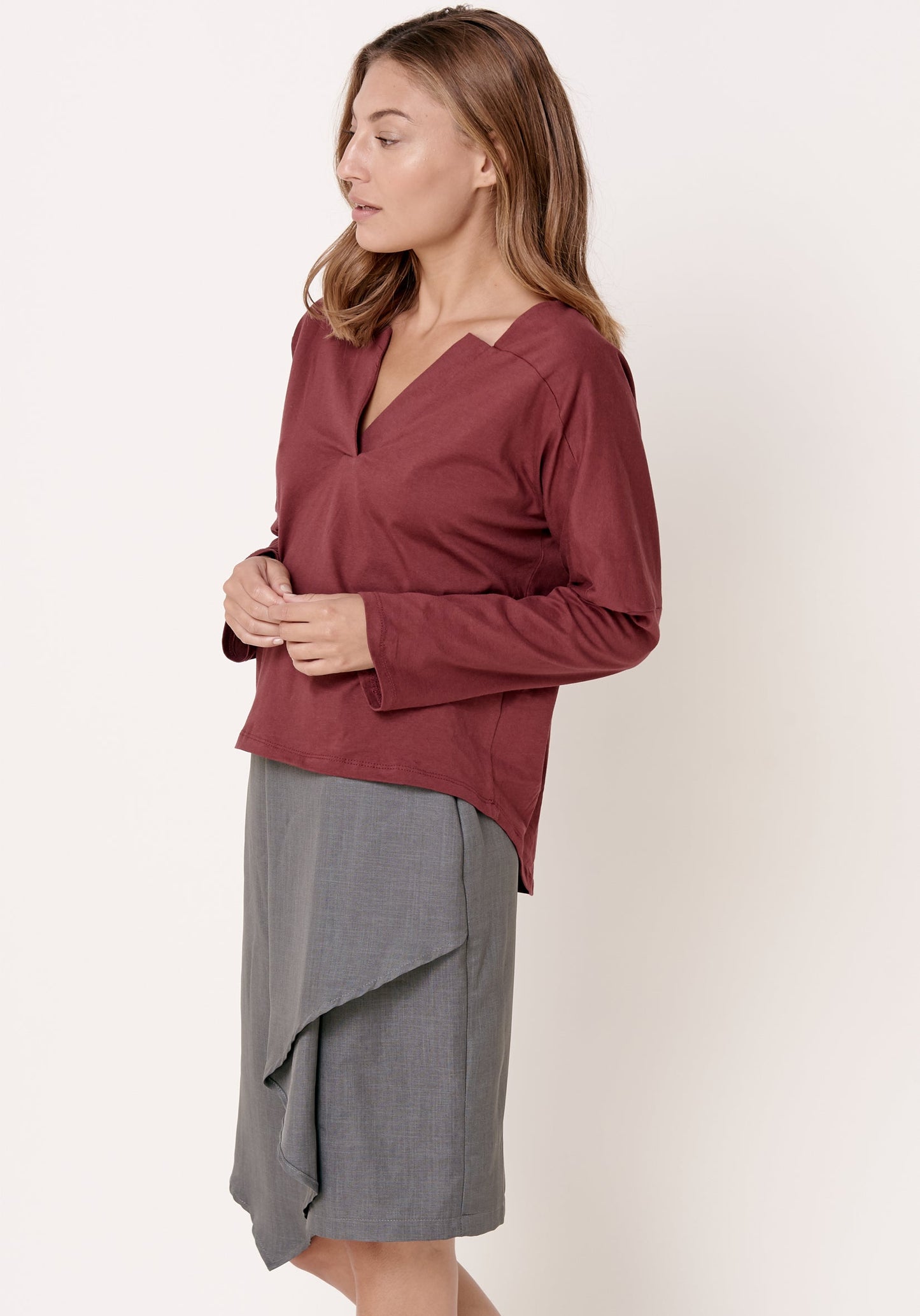 חולצה ארוכה - בורדו - דגם מרגוזה - US-Fashion.tlv
