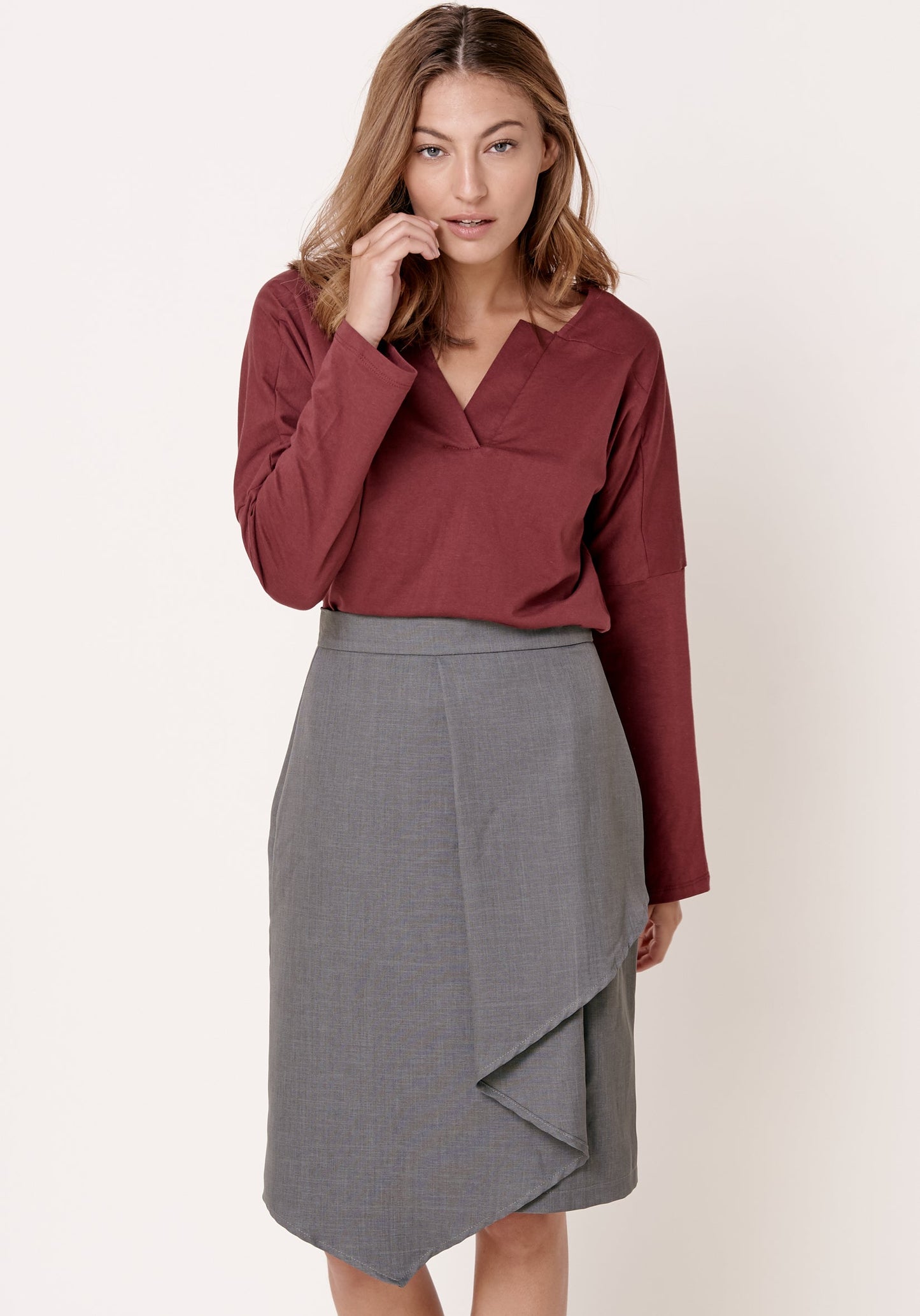 חולצה ארוכה - בורדו - דגם מרגוזה - US-Fashion.tlv